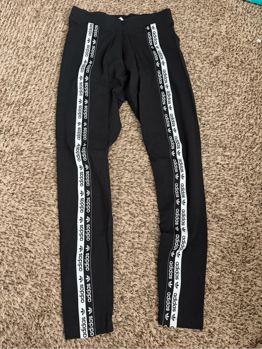 adidas Black Leggings with White Logo Taping
